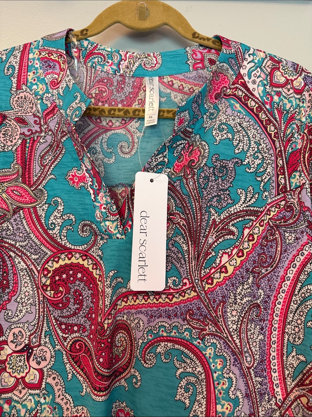 Paisley V-Neck Tunic in Teal & Pink - Picture 2 of 6